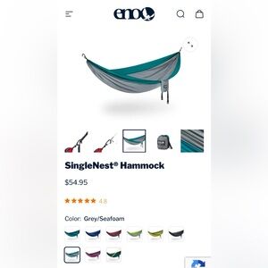 eno Single Nest Hammock - grey/seafoam - Brand New